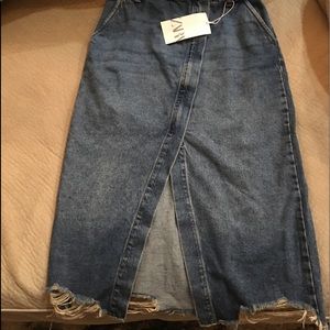Zara distress denim skirt